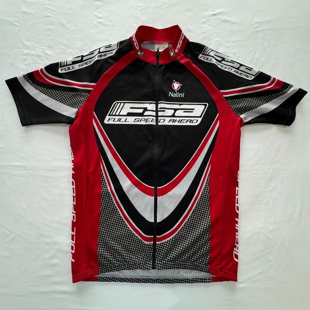 FSA Full Speed Ahead Mens XL Red Black Full-Zip Cycling Jersey Pristine Italy